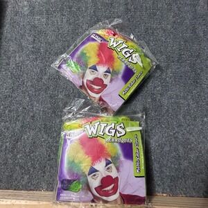 Lot of 2 PMG Halloween Multi-Color Clown Wigs Rainbow Curly Costume Accessory